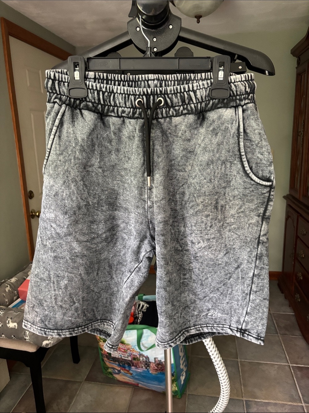 Men's Athletic Mineral-Wash Gray Drawstring Shorts